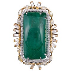 Set in 18K white gold, 35. 61 carats natural emerald and diamond cocktail ring