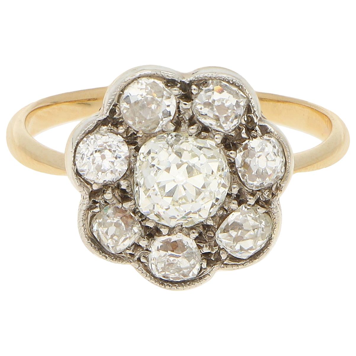 Belle Époque Diamond Coronet Cluster Ring Set in Rose Gold and Platinum