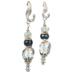 White Orchid Studio Icy Teal Sky Prasiolite Kyanite Moonstone Silver Earring