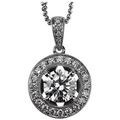 GIA Certified Diamond halo Pendant, Laser Inscribed 1.5 ct in 18K White Gold