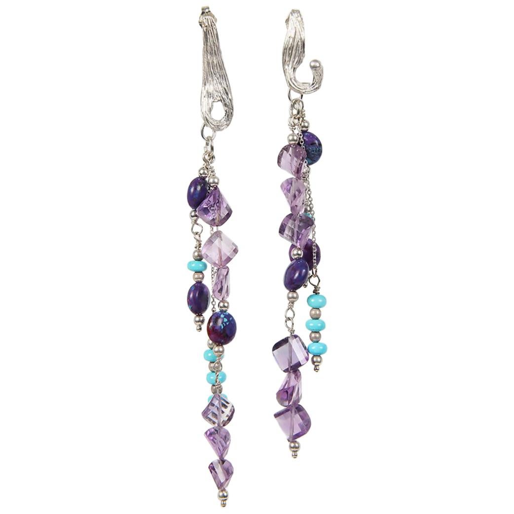 Chandelier Earrings:  Turquoise, Amethyst, and Silver 