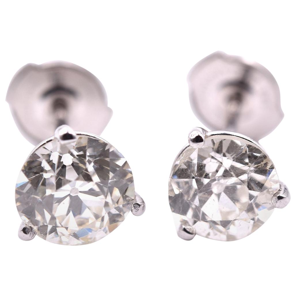 14 Karat White Gold Martini Set Diamond Stud Earrings