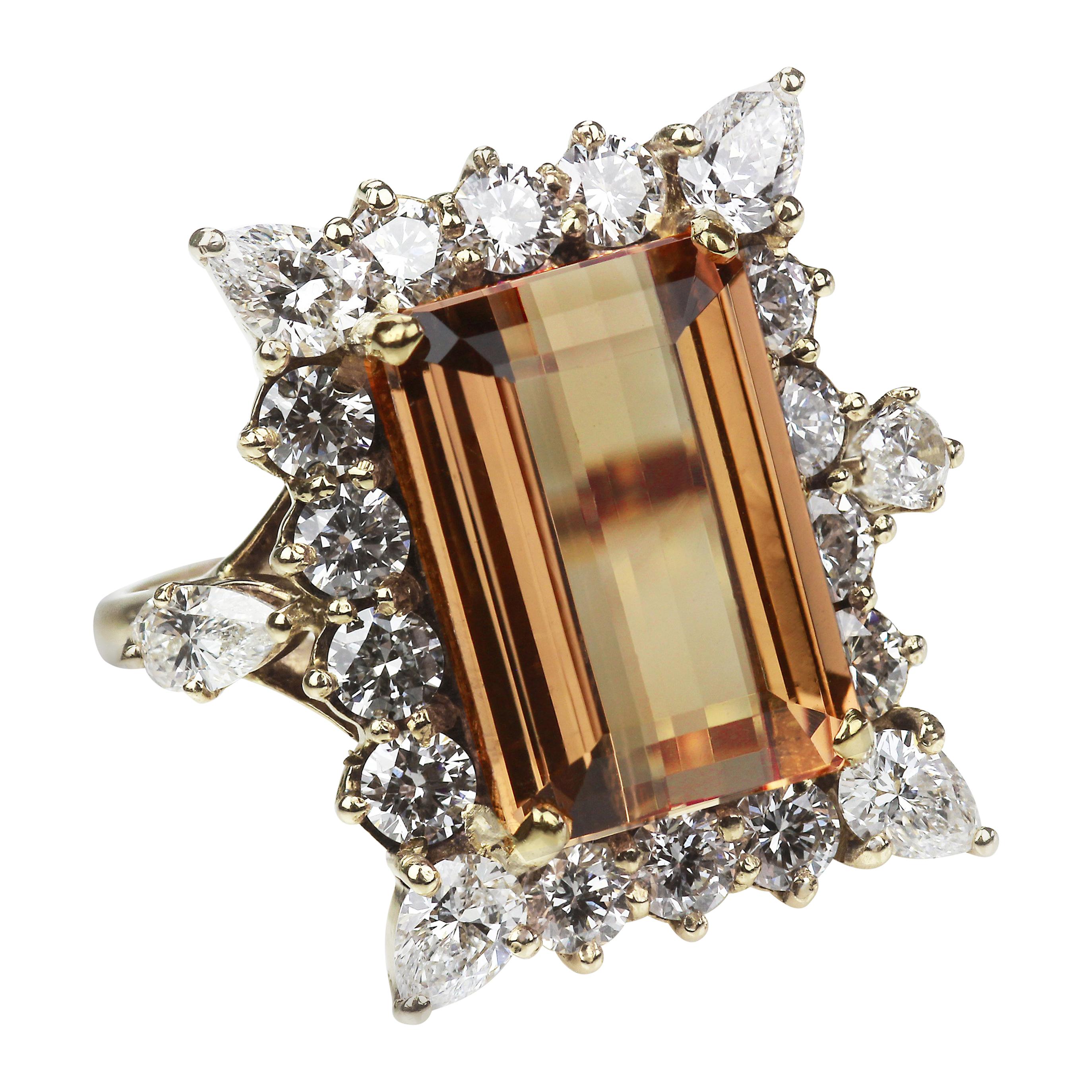 Rectangular Imperial Orange Colour Topaz in Diamond Border  set in 18K Ring