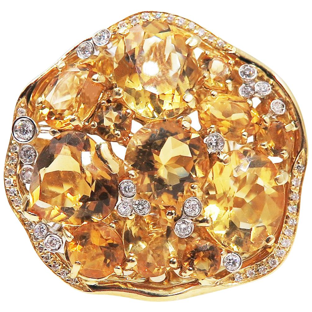 Citrine Diamond 18 Karat Yellow Gold Fashion Ring For Sale