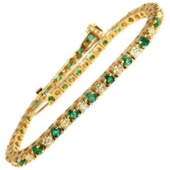 4.00 Carat Natural Round Emeralds Diamonds Tennis Bracelet 14 Karat