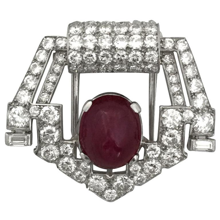 Platinum brooch set with Diamonds and a Ruby by Cartier