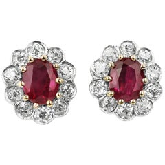 SSEF Certified Natural Burma, Myanmar Ruby, Pigeon Blood & Diamonds Earrings