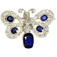 Platinum and 18 Karat Sapphire Butterfly Brooch