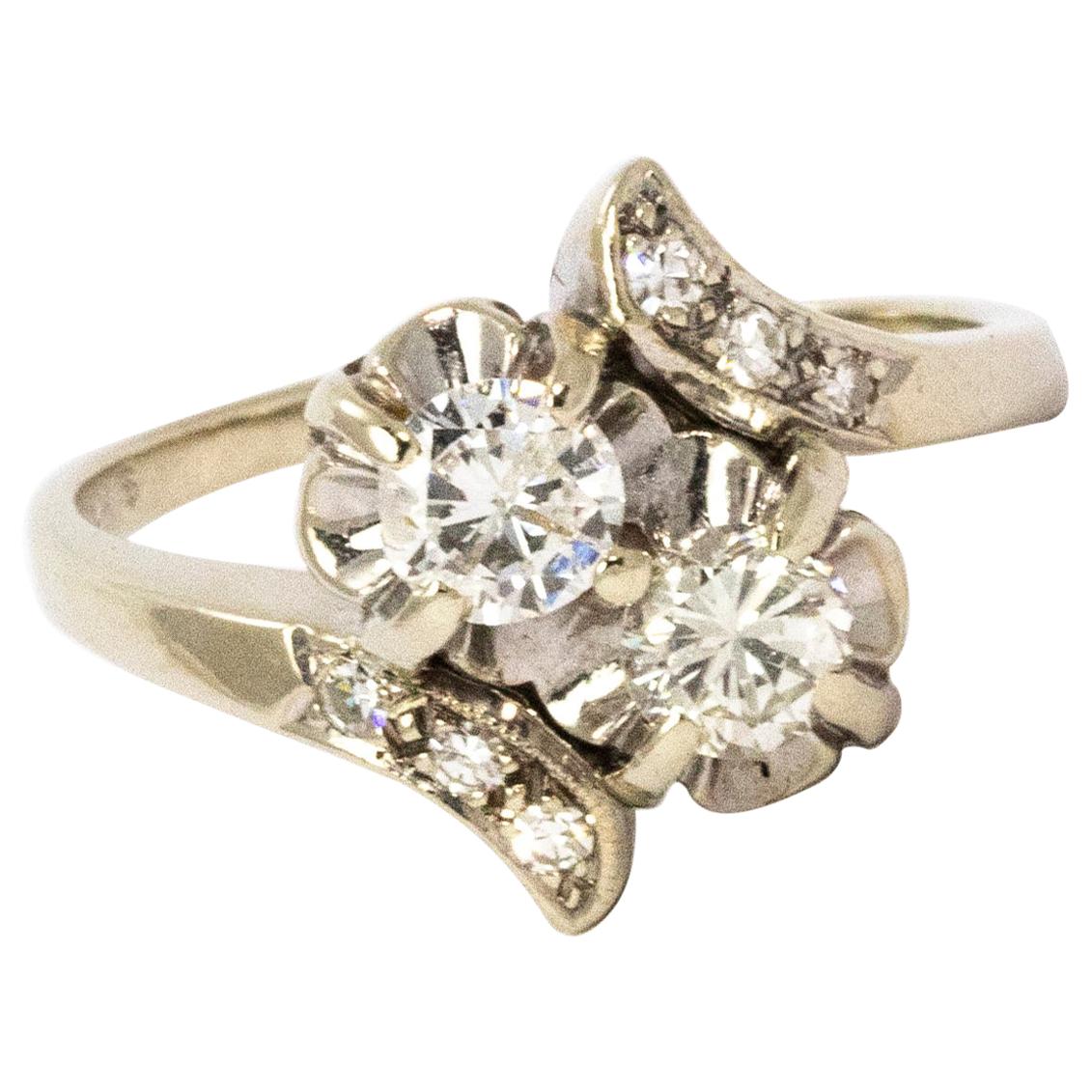 Certified Art Deco Diamond Cross Over Ring For Sale