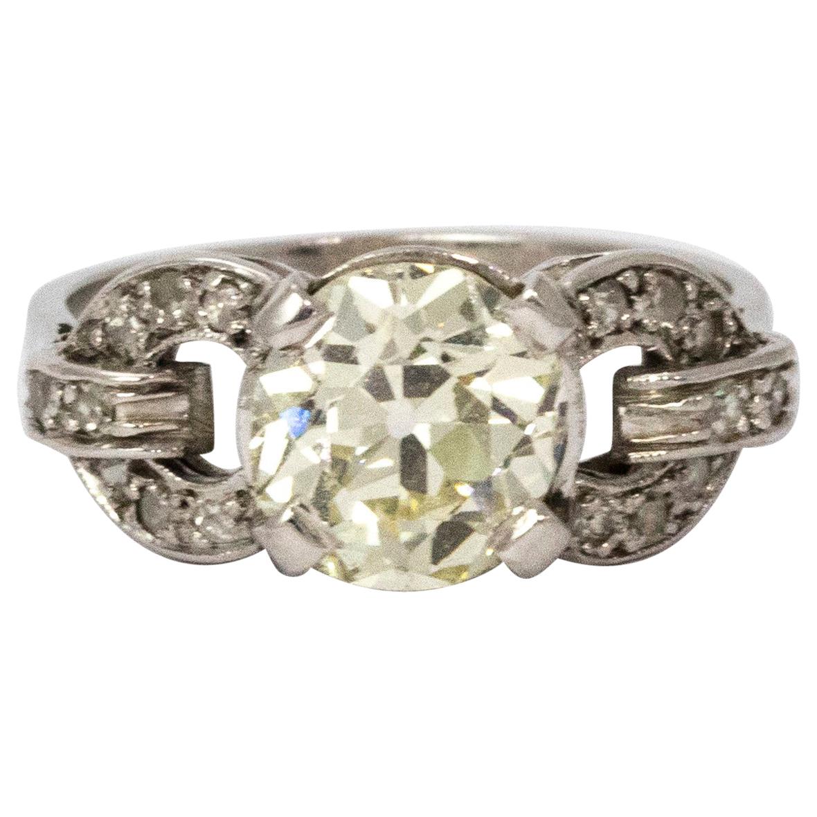 Certified Art Deco Diamond Platinum Ring