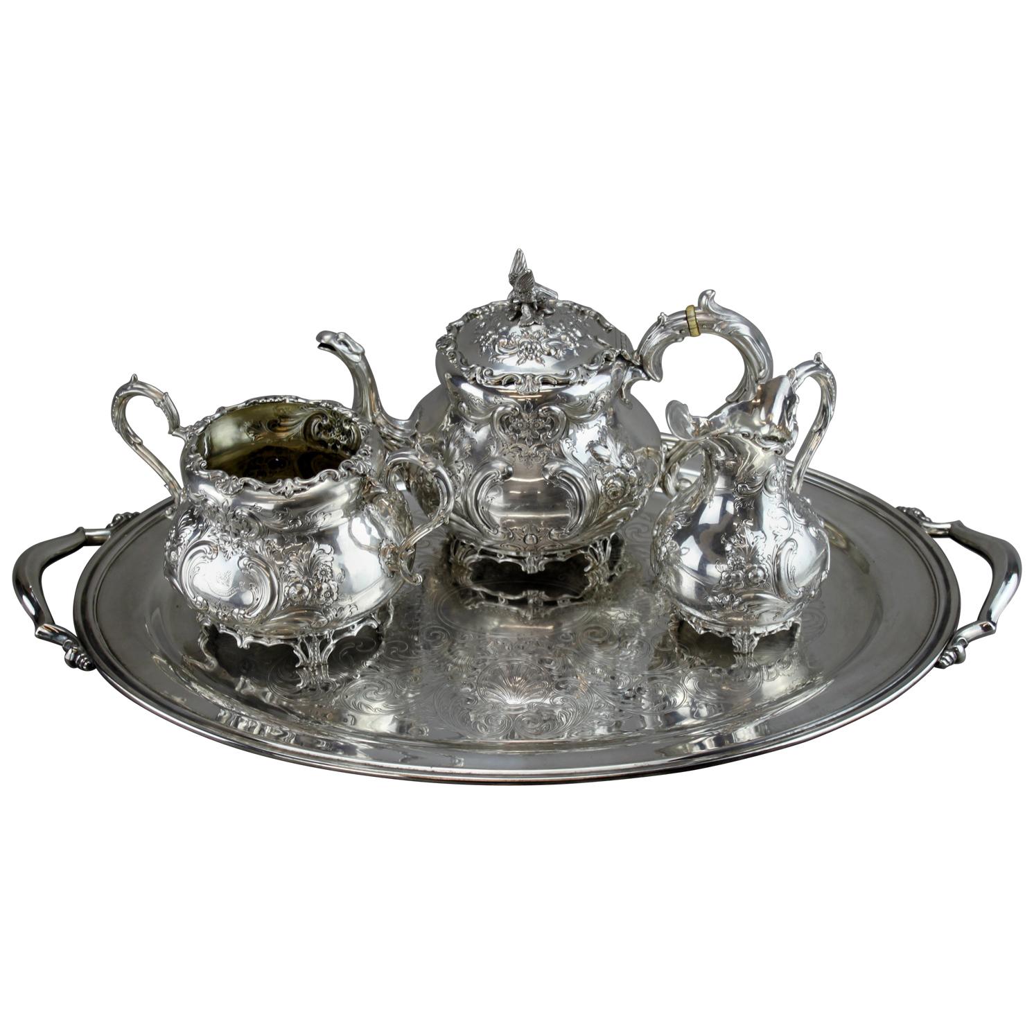 Antique Silver Tea Service Set, by Charles Lambe, Made in Dublin 1900