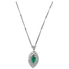 0.61 Carat Emerald 1.11 Carat Diamonds White Gold Necklace