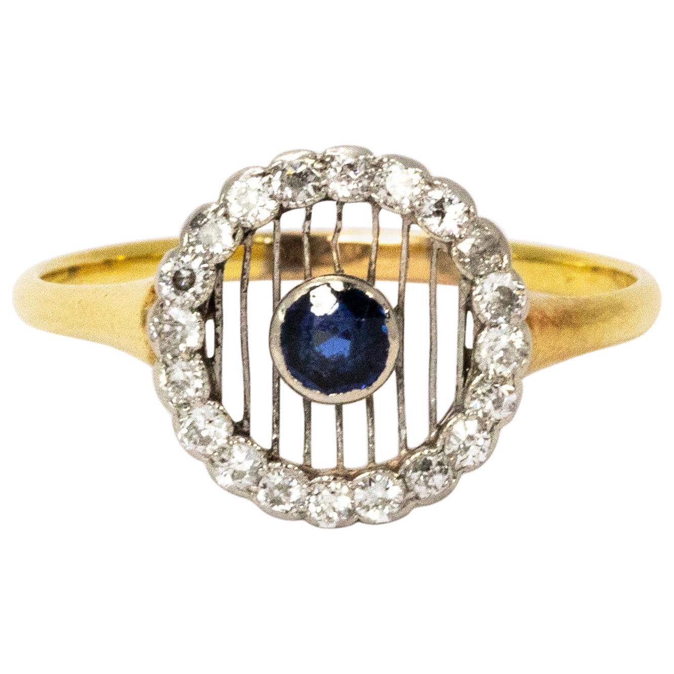 Edwardian Diamond and Sapphire 18 Carat Gold and Platinum Ring