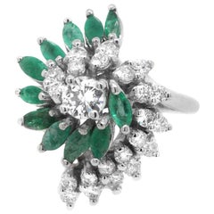 14 Karat White Gold 0.50 Carat Diamond Emerald Estate Ballerina Ring
