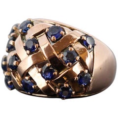 Boucheron, 18 Karat Rose Gold Ladies Ring with Blue Sapphires, 1970s