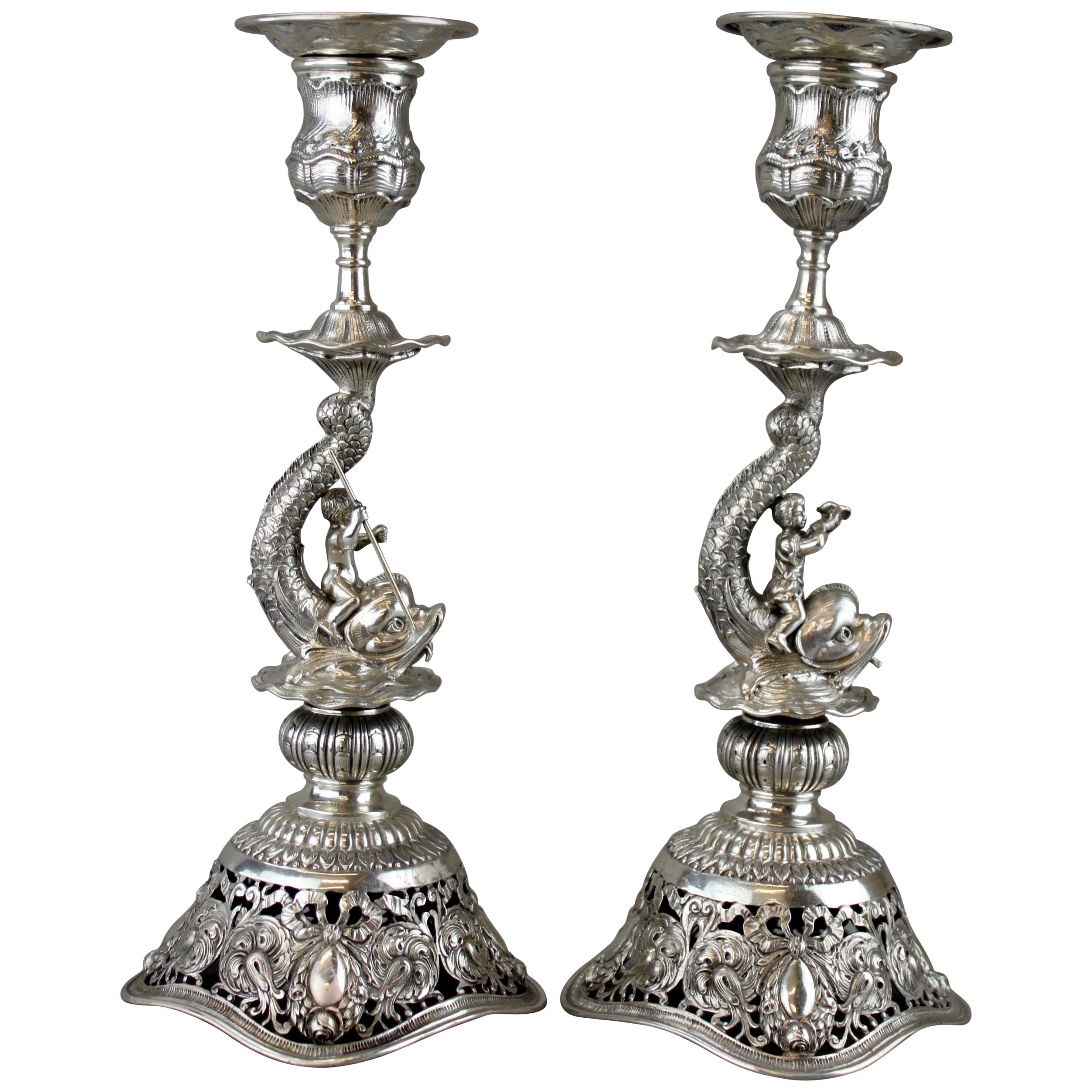 German Hanau Silver Pair of Candlesticks, Georg Roth & Co, 19th Century