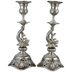 Antique German Hanau Silver Pair of Candlesticks, Georg Roth & Co, 19th Century