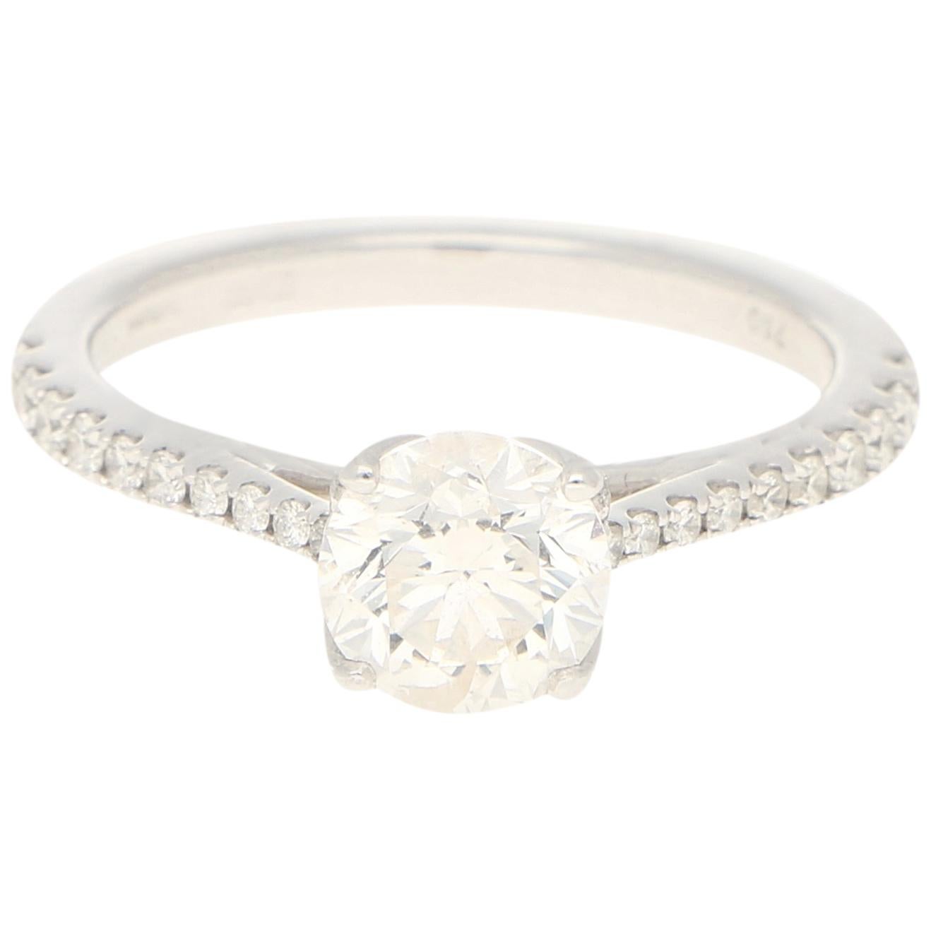 Diamond Solitaire Ring with Claw-Set Diamond Shoulders in White Gold 1.03 Carat 