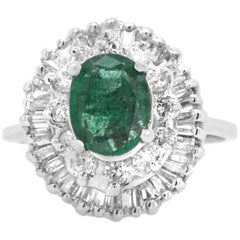 14 Karat White Gold Diamond Emerald Vintage Ballerina Ring