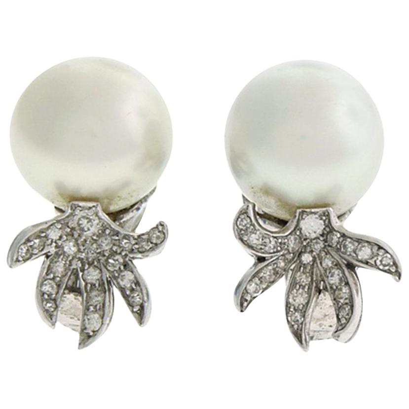 David Webb South Sea Pearl and Diamond Earrings For Sale