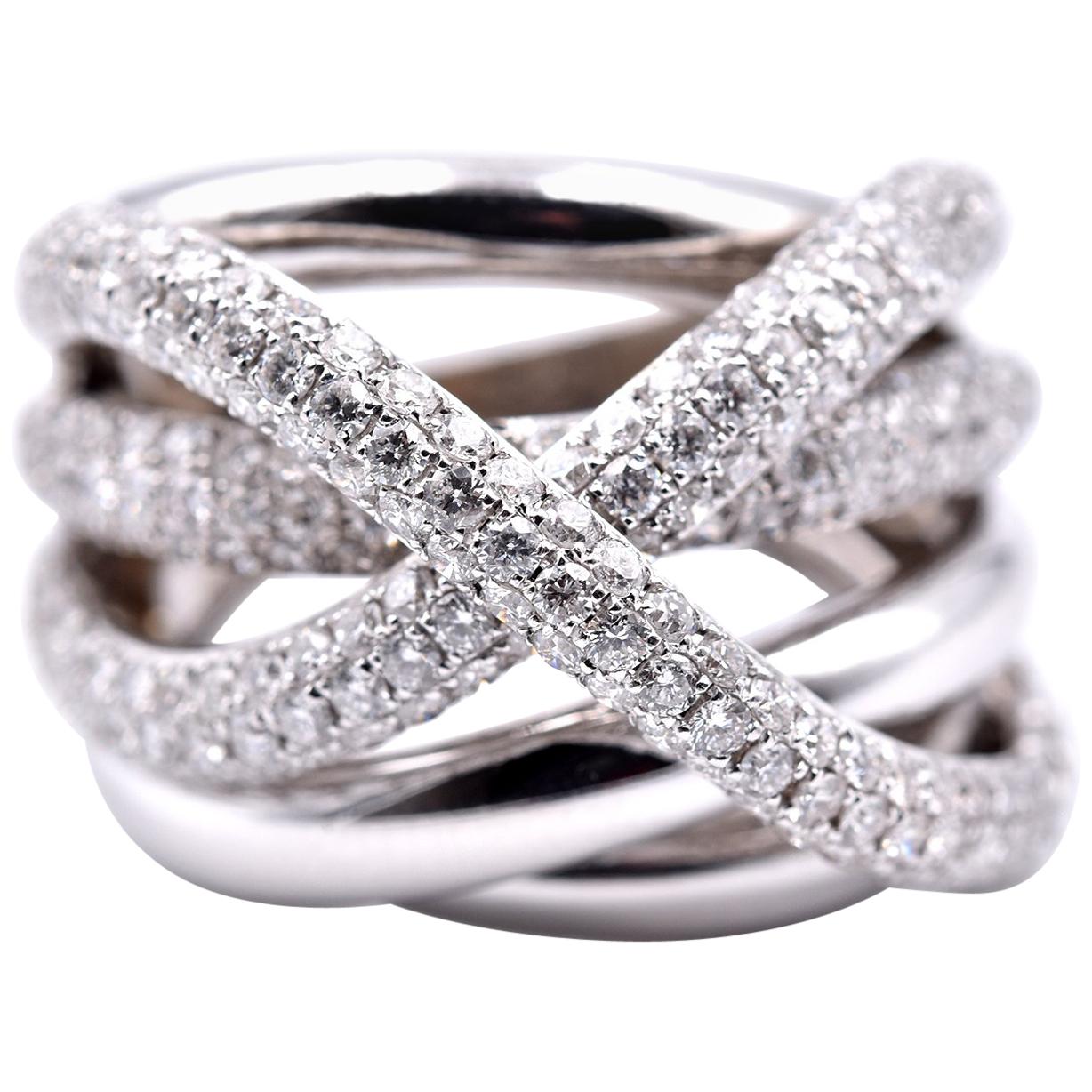 14 Karat White Gold Diamond Crossover Ring