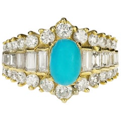 18 Karat Turquoise and Diamond Ring