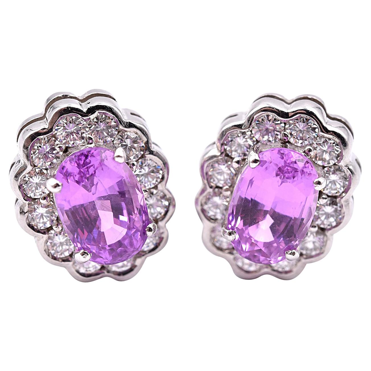 18 Karat White Gold Diamond and Pink Sapphire Earrings