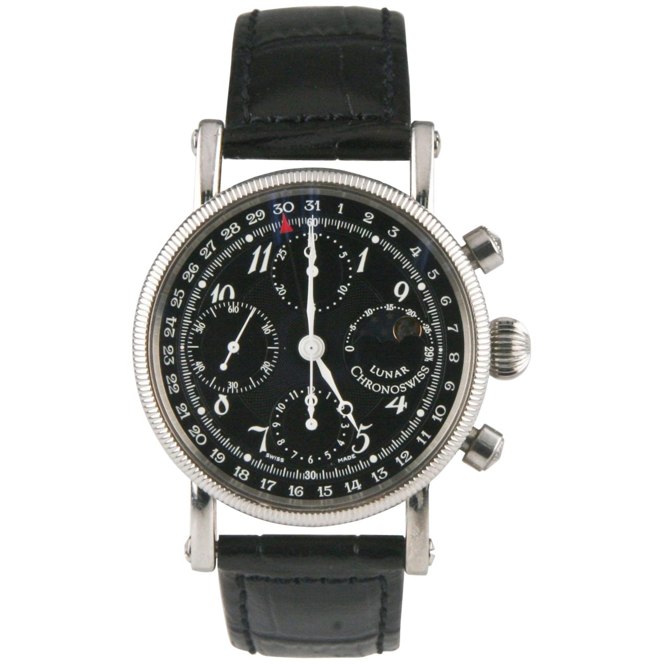 Chronoswiss Lunar Chronograph Stainless Steel Men's Watch Leather Band