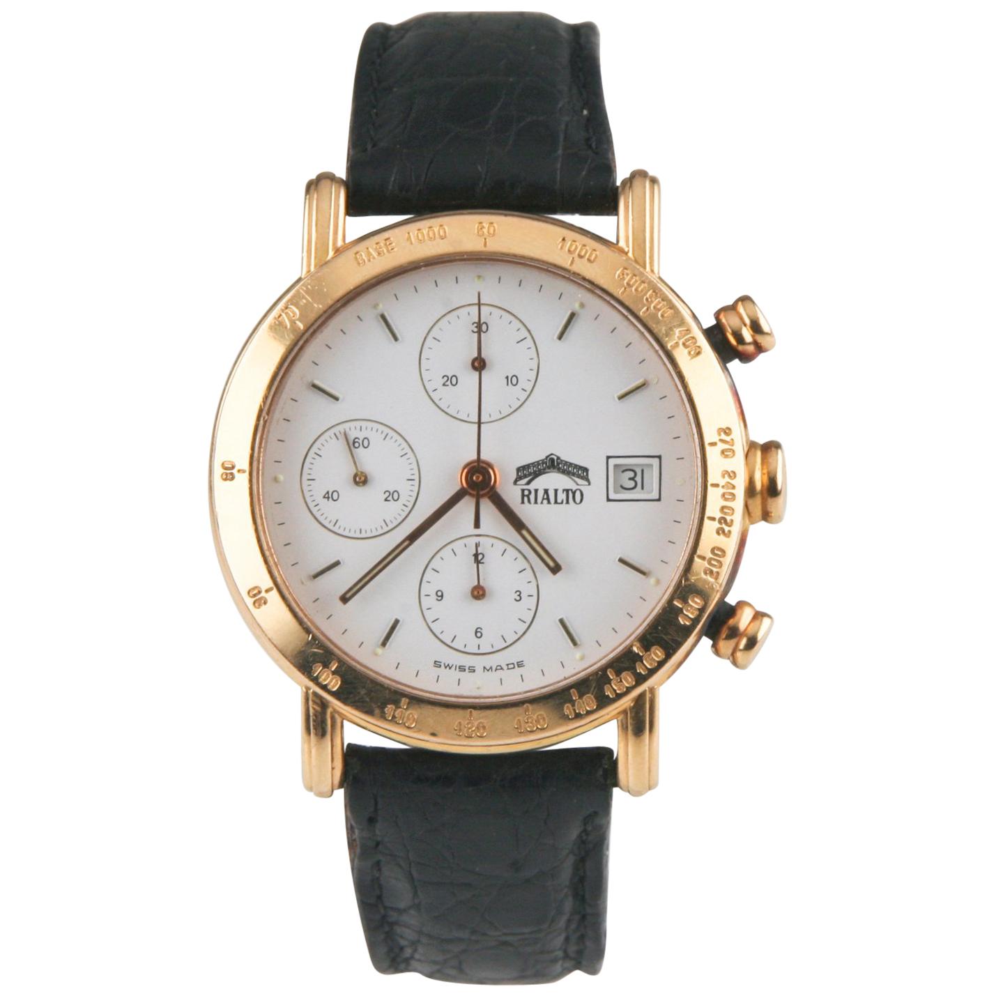 Rialto Chronograph 18 Karat Gold Automatic Watch with Date and Leather Band