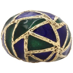 18 Karat Yellow Gold Hand Painted Enamel Estate Ring
