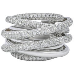 White Gold Multi Row Diamond Ring, Features 4.02 Carat of Diamonds