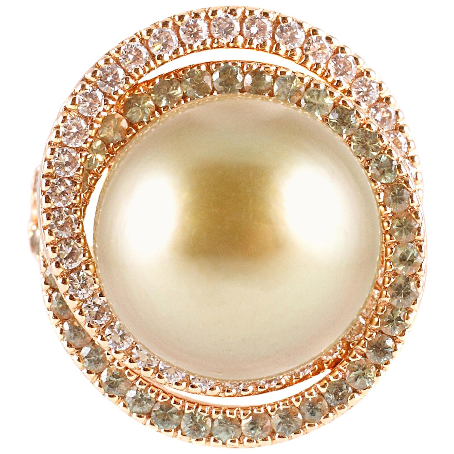 Margot McKinney "Pistachio" Pearl Diamond Sapphire Rose Gold Ring