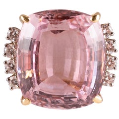Vintage 33.00 Carat Kunzite 0.80 Carat Diamond Ring