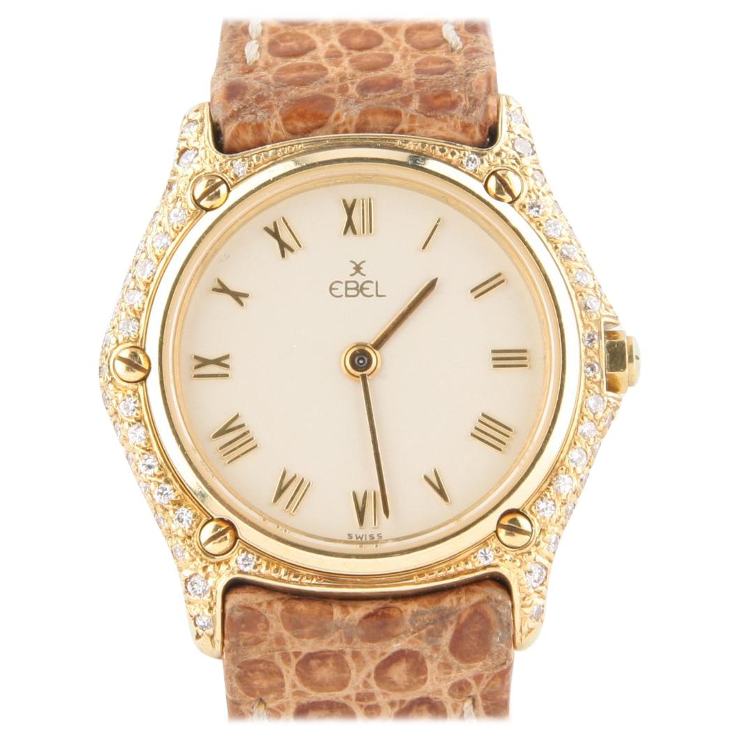 Ebel Women's 18 Karat Gold Quartz #1657 Watch with Diamonds and Leather Band