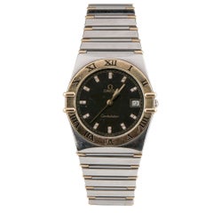 Omega Constellation Quartz Two-Tone Watch with Diamond Dial and Date Feature