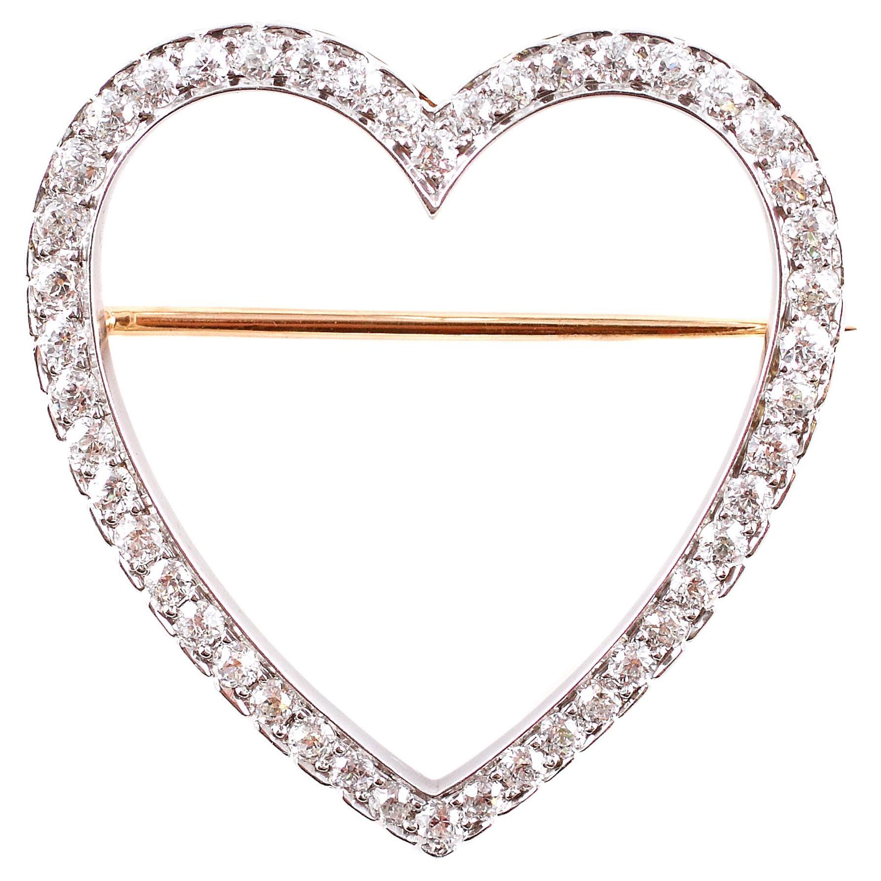 Vintage Tiffany & Co. 2.30 Carat Diamond Heart Brooch For Sale