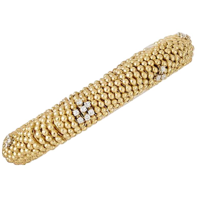 Estate Diamond 18K Yellow Gold Bead Stretch Bracelet For Sale