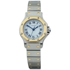 Montre automatique Octagon Santos bicolore en acier inoxydable et or 18 carats pour femmes Cartier