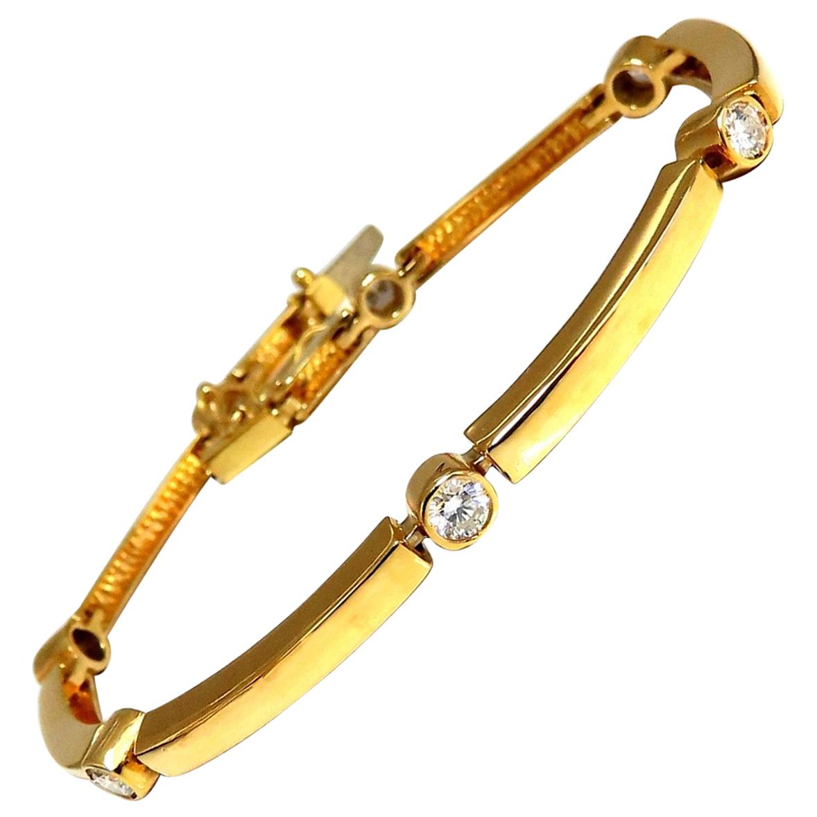 .80 Carat Natural Round Diamonds Arch Bar Link Bracelet 14 Karat For Sale