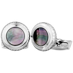 Charriol Columbus Stainless Steel Black Mother of Pearl Round Cufflinks