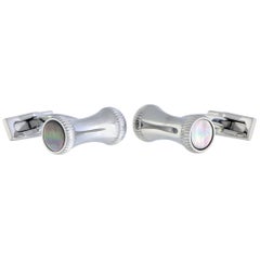 Charriol Columbus Stainless Steel and Black Mother of Pearl Cylinder Cufflinks