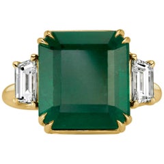 Mark Broumand 8.79 Carat Emerald and Diamond Three-Stone Ring