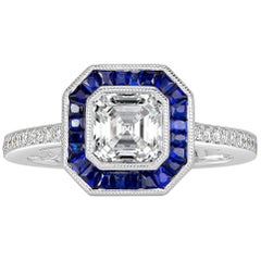 Mark Broumand 1.62 Carat Asscher Cut Diamond and Sapphire Engagement Ring