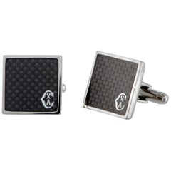 Charriol Classic Stainless Steel Carbon Fiber and Black Enamel Square Cufflinks