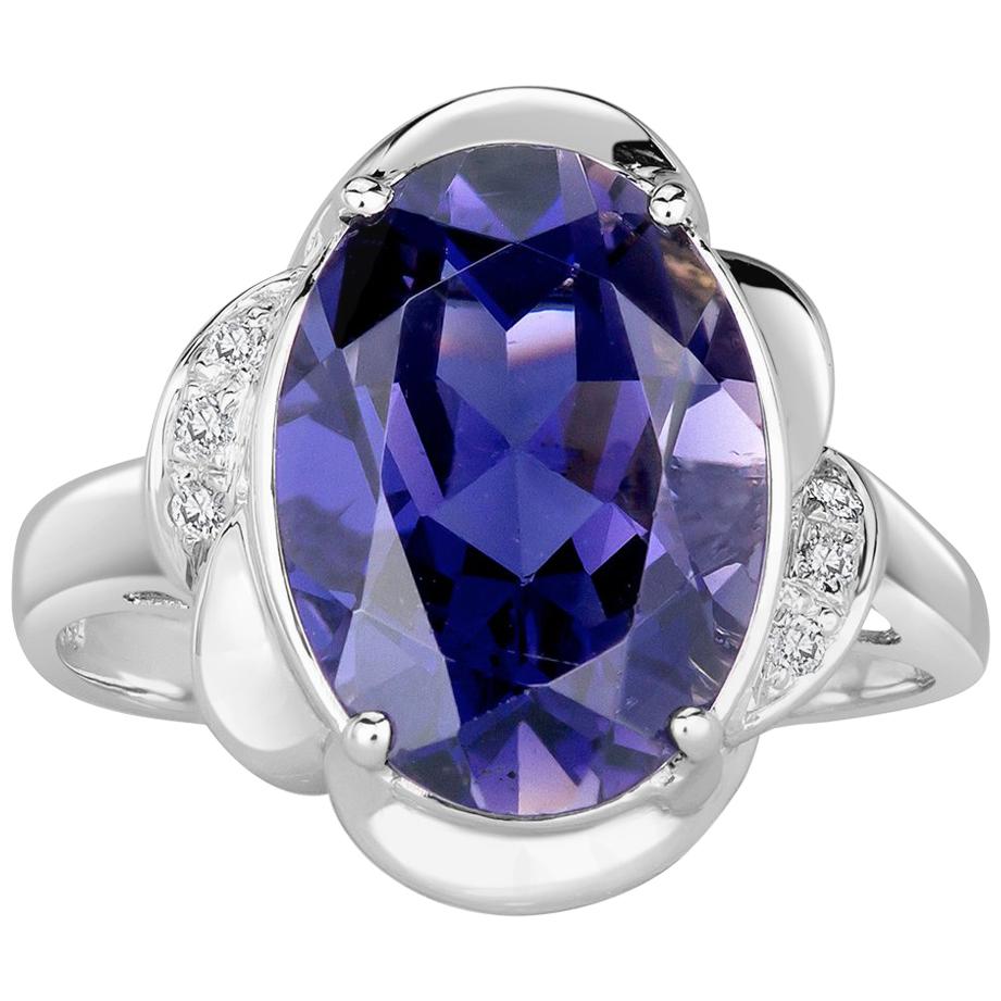 Mark Broumand 4.87 Carat Oval Cut Violet Jolite and Diamond Ring For Sale