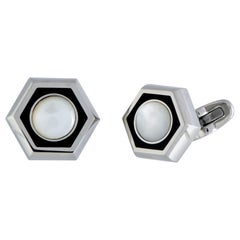 Charriol Rotonde Stainless Steel, Mother of Pearl and Enamel Hexagon Cufflinks