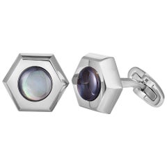 Charriol Rotonde Stainless Steel Black Mother of Pearl Hexagon Cufflinks