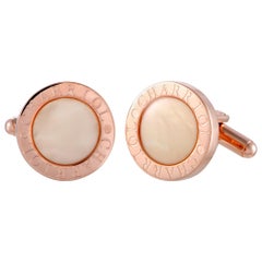 Charriol Stainless Steel Rose Gold-Plated White Mother of Pearl Round Cufflinks
