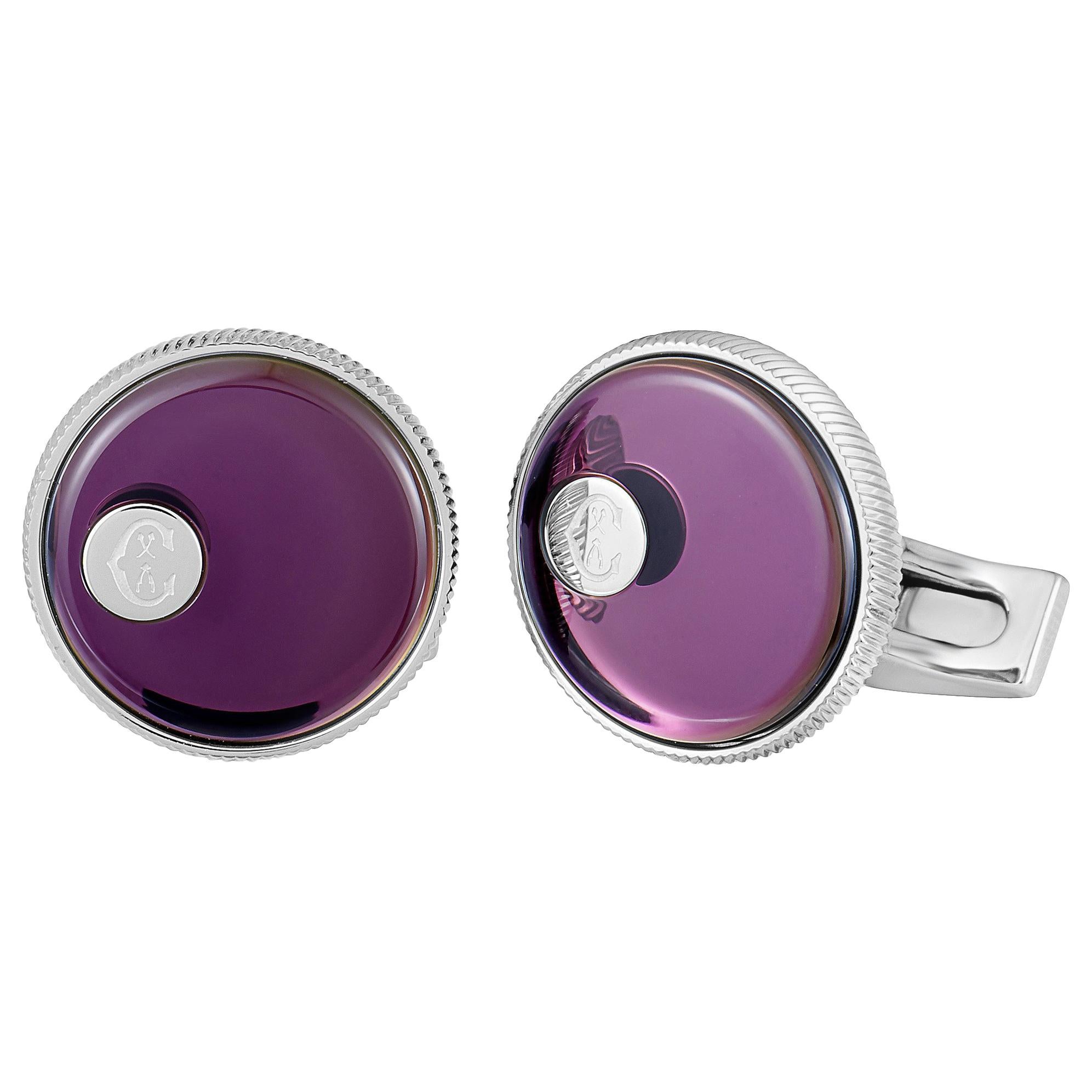 Charriol Stainless Steel Plum Inlay Round Cufflinks