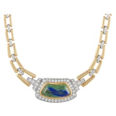 David Webb Diamond Pave and Azurite Yellow Gold and Platinum Pendant Necklace